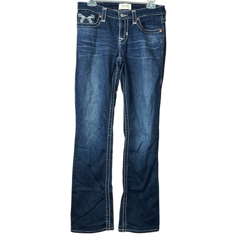 Big Star Maggie Boot Cut Blue Denim Stitch Pocket Jeans Women Sz 27 XL